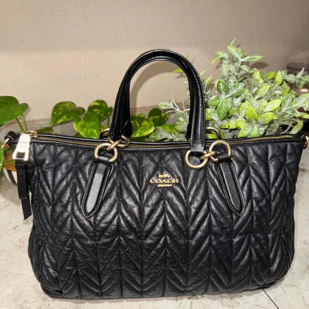 Coach Ally Satchel Quilted Black Leather Bag - Picture 4 of 11